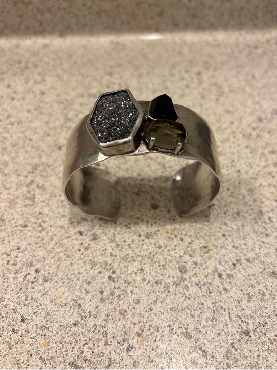 Silpada Jewelry - Silpada Handcrafted Silver Cuff Bracelet with Black Druzy and Smoky Gem